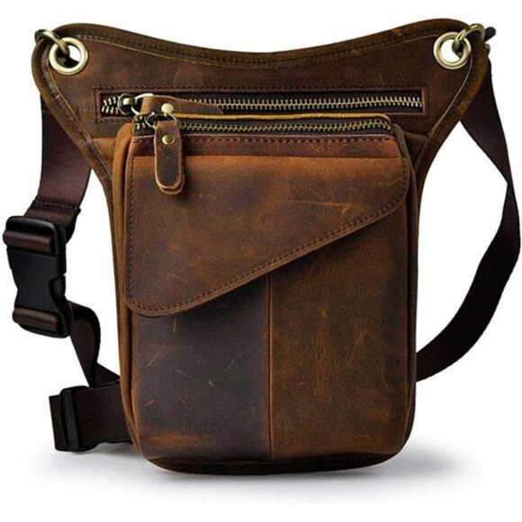 Leather Waist Pack Drop Leg Bag for MenWomen Belt Bumbag MultiPurpose Motorcycle - Picture 1 of 7